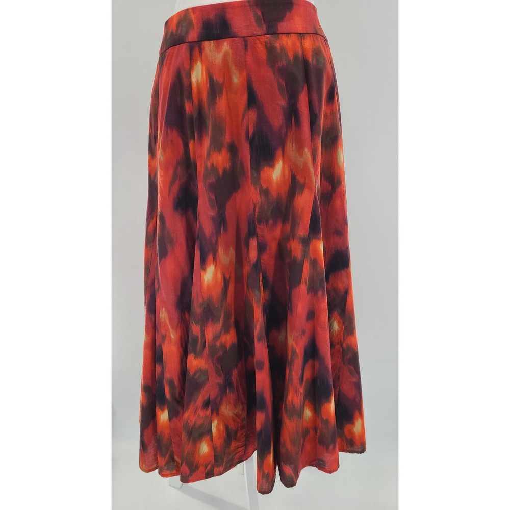 Coldwater Creek‎ Godet Women Skirt Small Maxi Abstract Maroon Orange Brown Boho